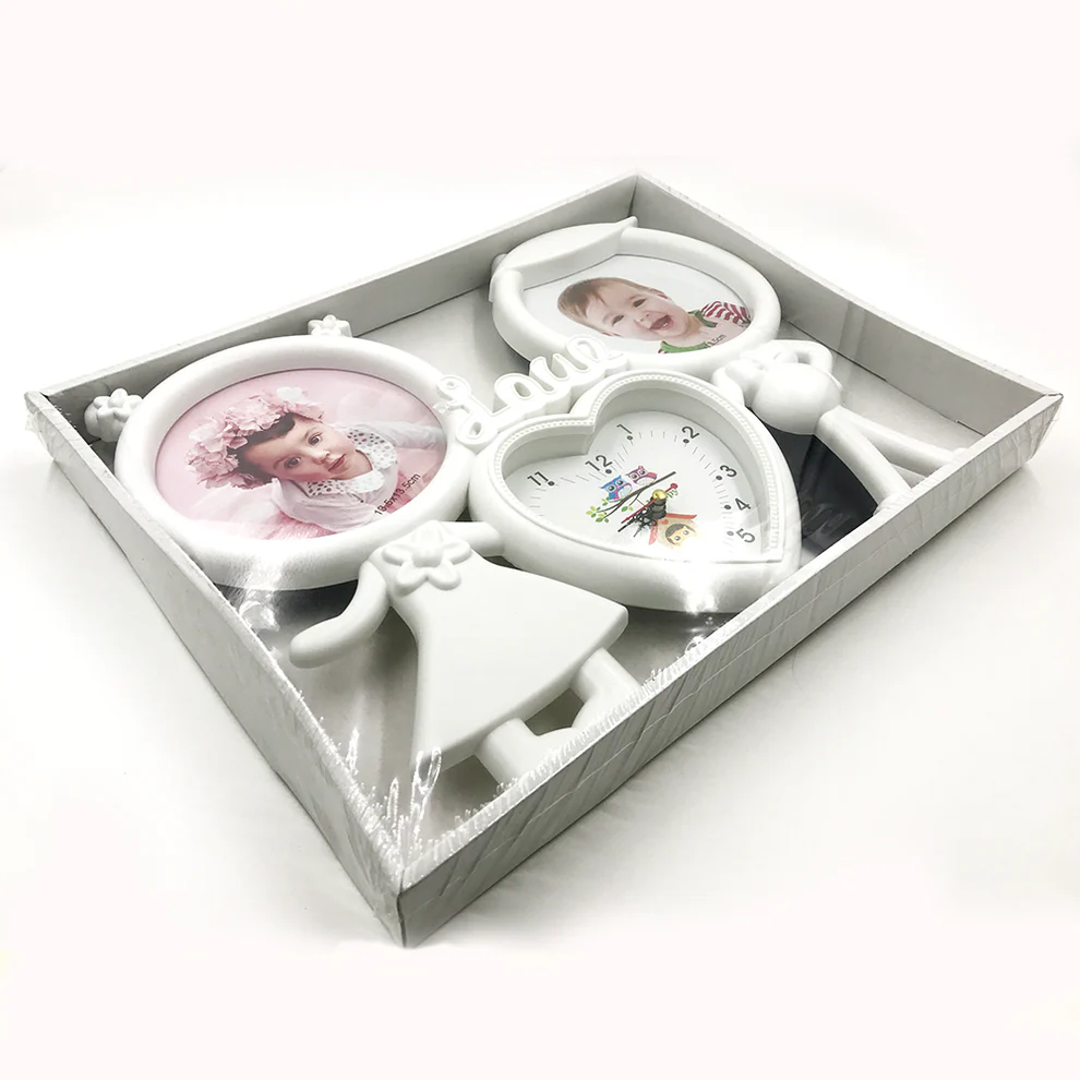 Ramă foto ceas cuplu – suport pentru 2 poze, decor elegant pentru casă